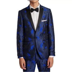 Paisley & Gray Men's Slim Fit Blue Floral Suit Blazer Tuxedo Jacket Size 38 & 40